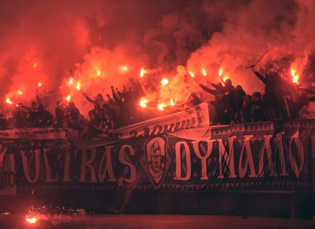 Ukrainian fans are known for creating a formidable atmosphere in their own stadiums. Here, Dynamo Kiev's fans hold flares during a match between their team and rivals Shakhtar Donetsk.