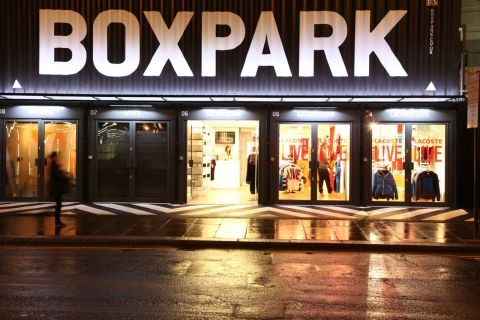 Built entirely from recycled shipping containers, the "Boxpark" retail hub in London claims to be the first pop-up shopping mall in the world.