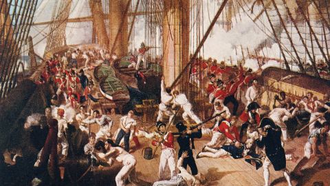 Sketch of the Battle of Trafalgar when Lord Nelson was hit. 