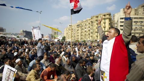An anti-military rule protester shouts slogans in Tahrir Square on Friday.