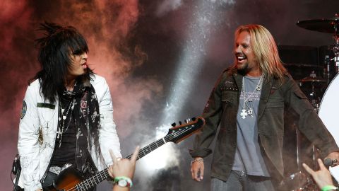 Bassist Nikki Sixx (left) and singer Vince Neil of Mötley Crüe, shown here performing in 2008.