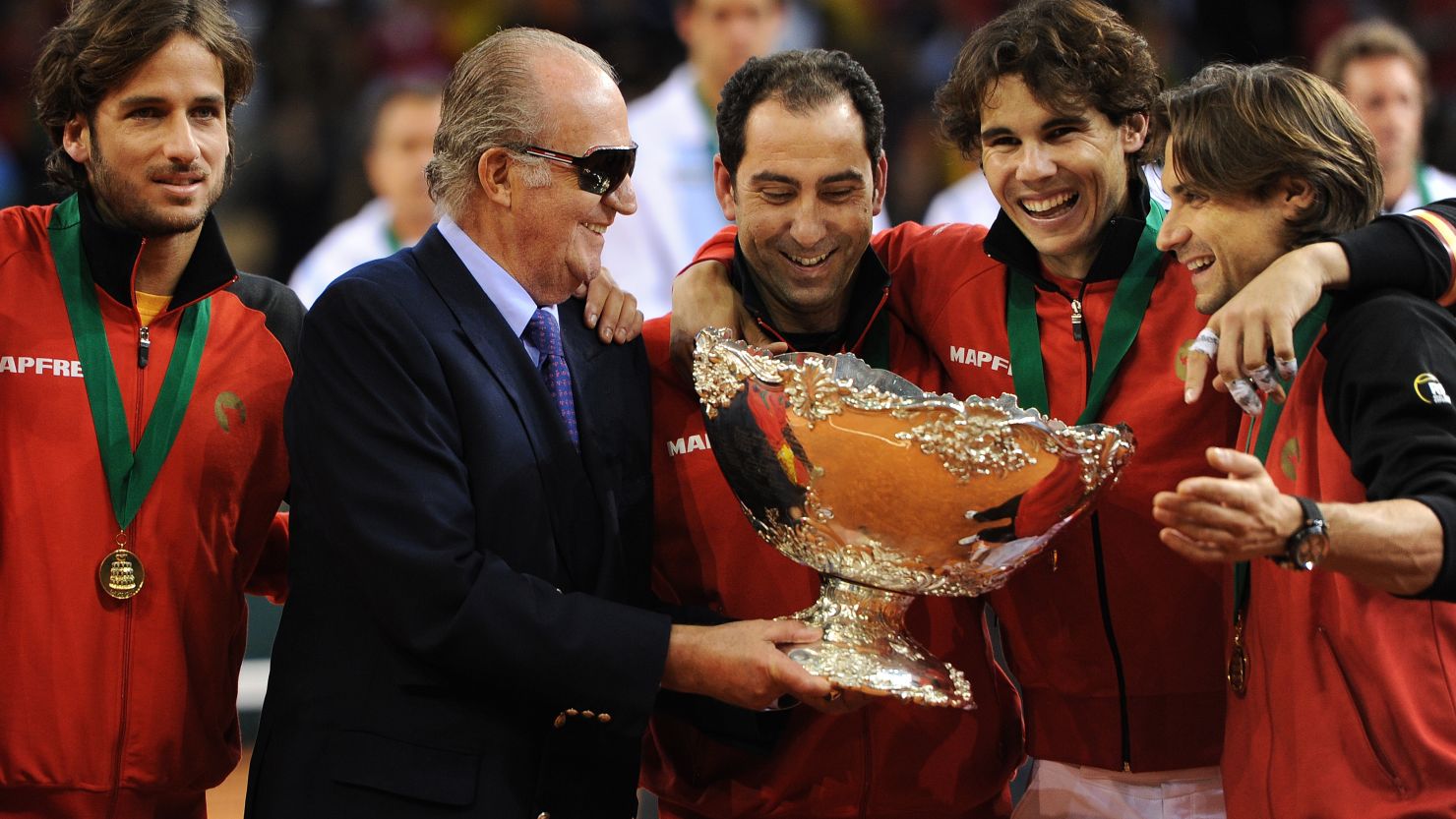 Rafa Nadal (second right) and David Ferrer (far right) will not be defending the Davis Cup in 2012.