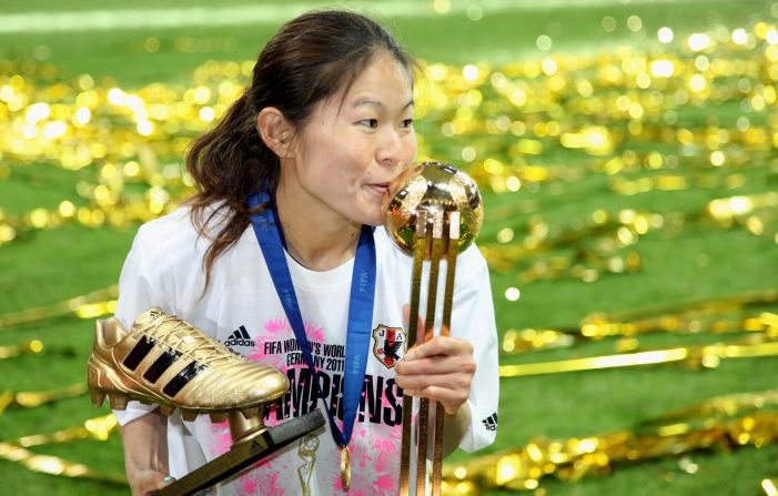 Homare Sawa finished top goalscorer and was named the best player at the tournament as Japan sealed an emotional triumph in the 2011 Women's World Cup. The midfielder is one of two players who can stop Marta winning a sixth consecutive award.