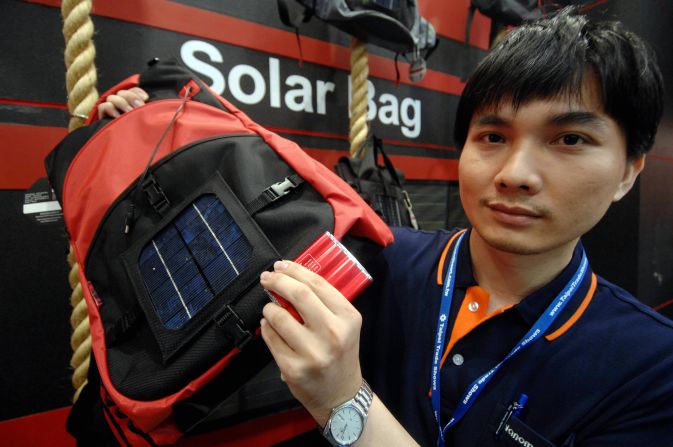 This solar backpack is equipped with a lithium battery that has the capacity to power cell phones, MP3 players and other small electronic devices whilst on the move. Similar concepts have also been developed to charge laptop computers in recent years.