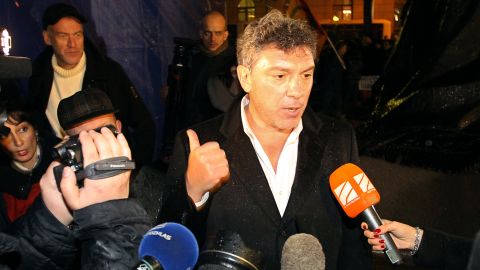 Boris Nemtsov speaks during an opposition rally in central Moscow on December 5, 2011. 
