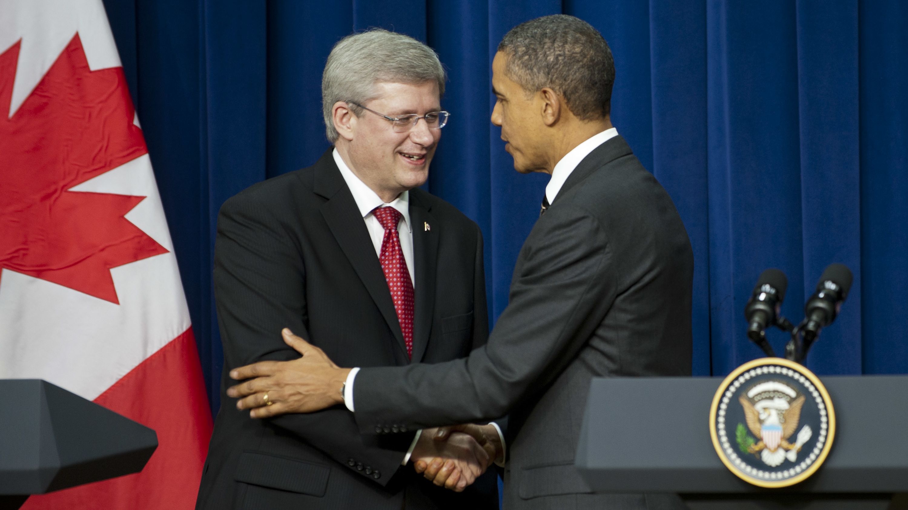 Canadian Prime Minister Stephen Harper, here with President Obama in 2011, has achieved remarkable things, David Frum says.