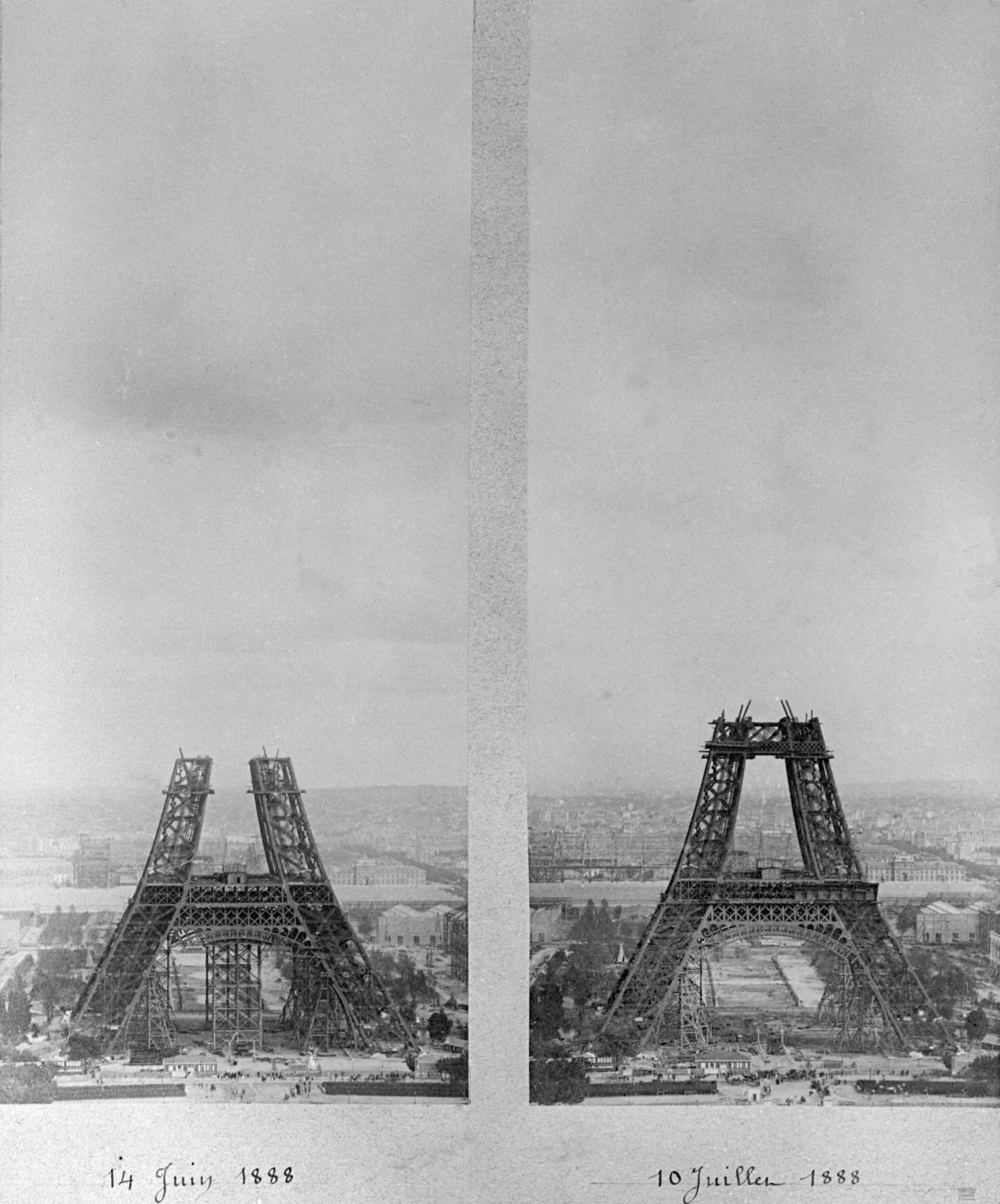 The tower rises up. Progress is shown from June 1888 (left) to July 1888 (right). 