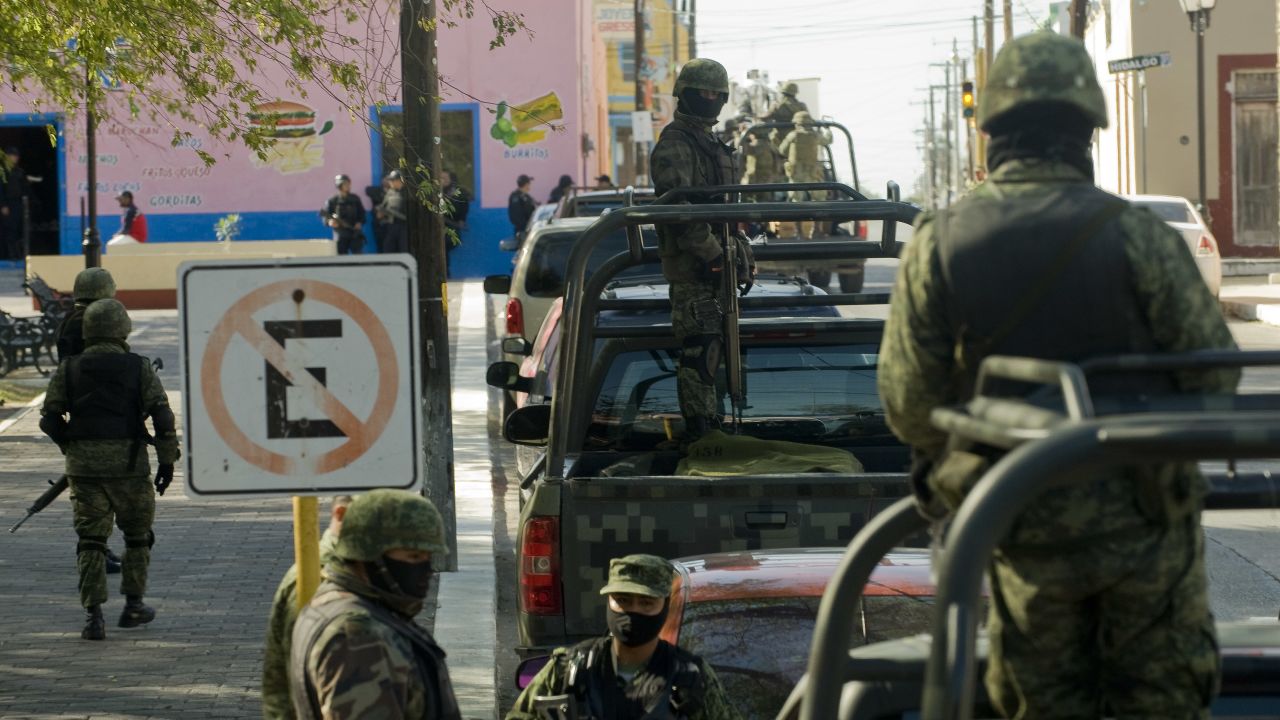 Fighting drug violence, the Mexican Army patrols Ciudad Mier, Tamaulipas State, Mexico on December 8, 2011.