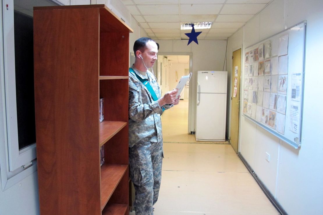 Rosenblatt talks to his daughter, Harper, via Skype from Camp Warrior near Kirkuk, Iraq, in November.