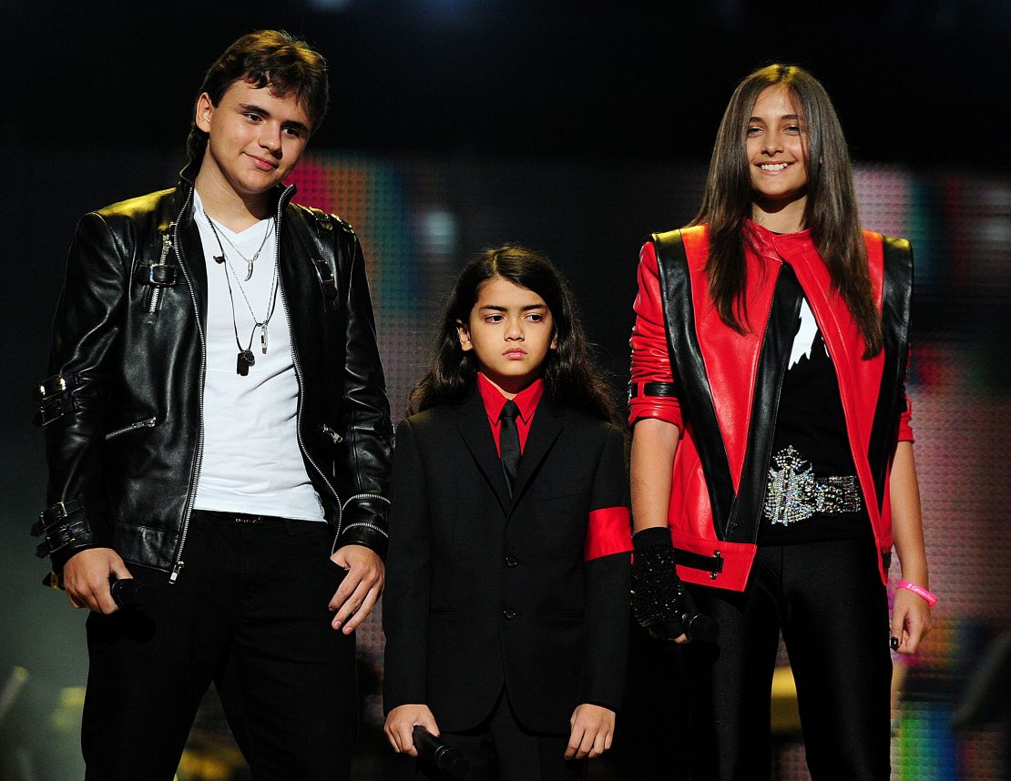From left, Prince, Blanket and Paris Jackson at the 'Michael Forever Tribute Concert' at Millennium Stadium on October 8, 2011. in Cardiff, Wales.