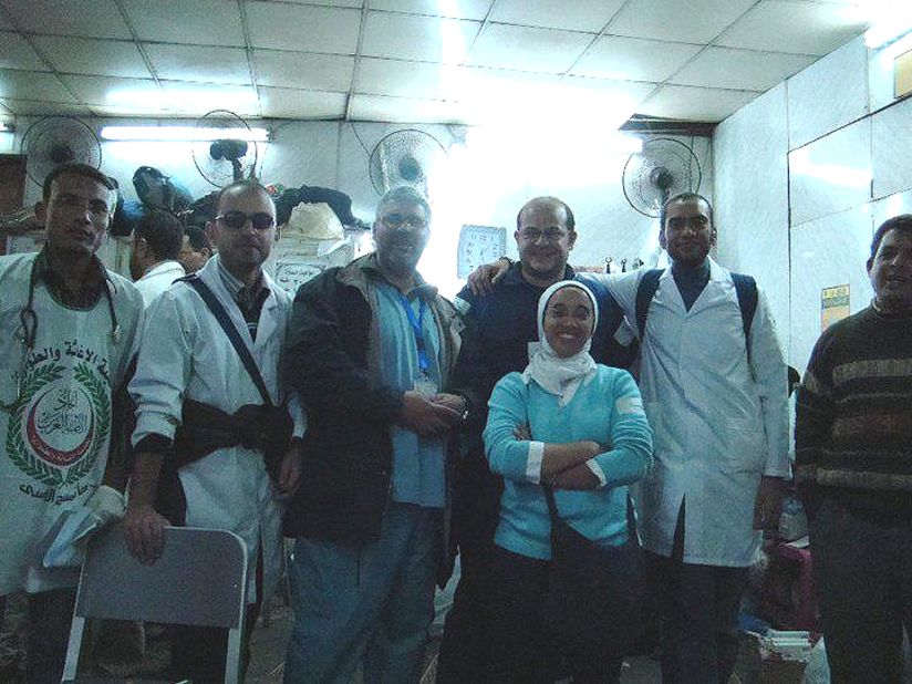 The founders of Tahrir Doctors Society at their first makeshift hospital in January 2011.