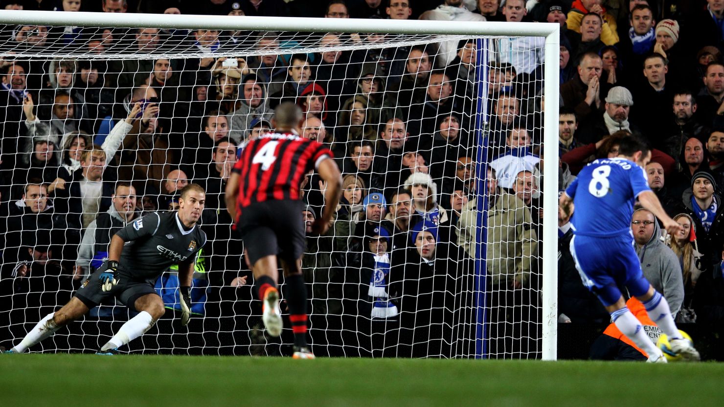 Frank Lampard scores Chelsea's late winner against Manchester City from the penalty spot at Stamford Bridge. 