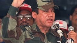 Former Panamanian dictator Manuel Noriega speaks during a military ceremony in 20 May 1988. 