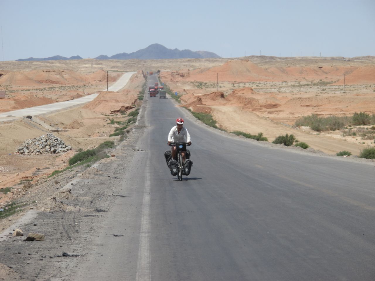 Cycling through the Gobi desert in China.