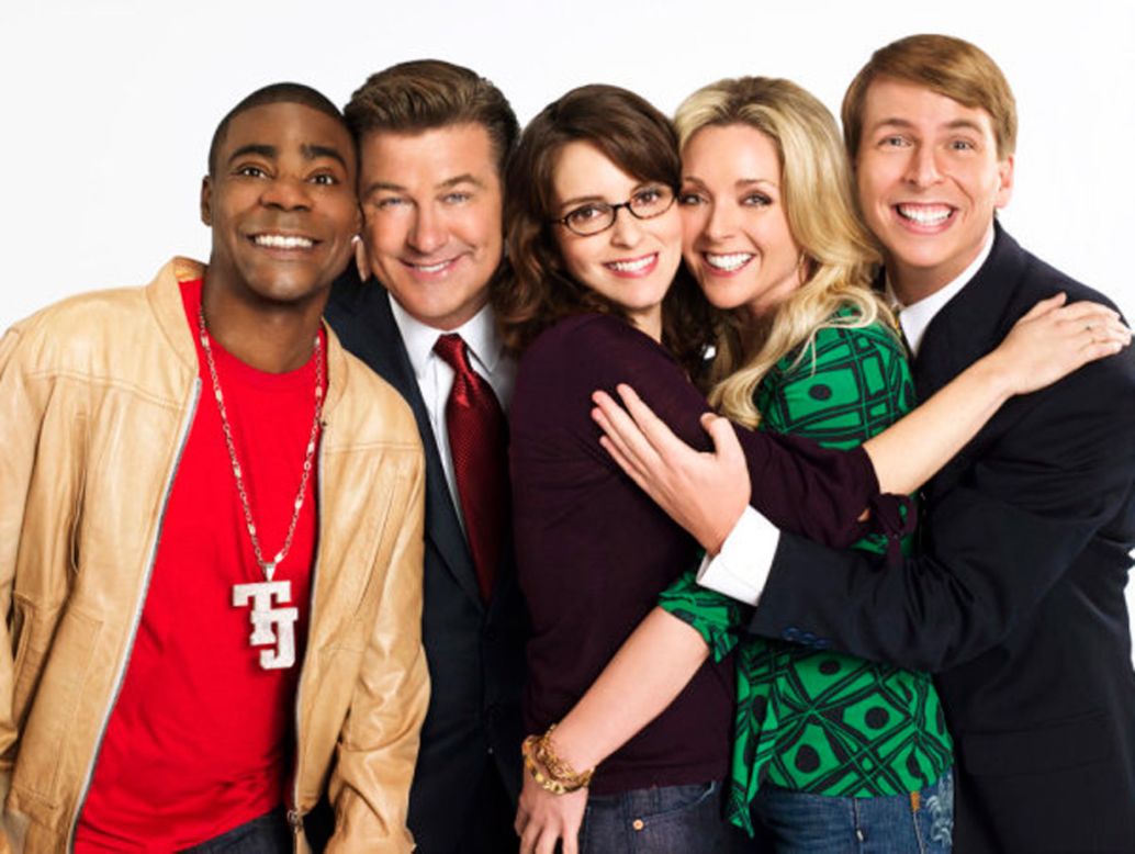 "30 Rock" was willing to bite the hand that fed it: an NBC comedy set at NBC. The stars were, from left, Tracy Morgan, Alec Baldwin, Tina Fey, Jane Krakowski and Jack McBrayer.