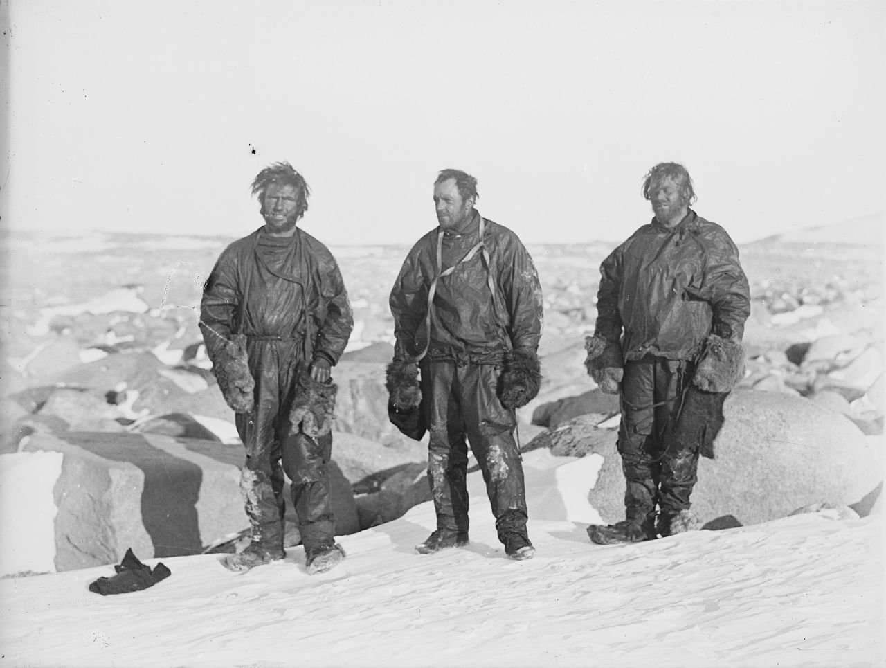 The "Northern Party" were trapped for months in an ice-cave during a perilous geological expedition in 1911. Photo: Members of the Northern party, by Murray Levick.