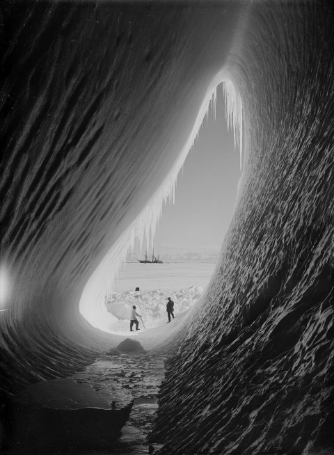 It includes images shot by photographer Herbert Ponting, "one of the finest photographers of the 20th century." Photo: Scott's team encountering an ice cave.