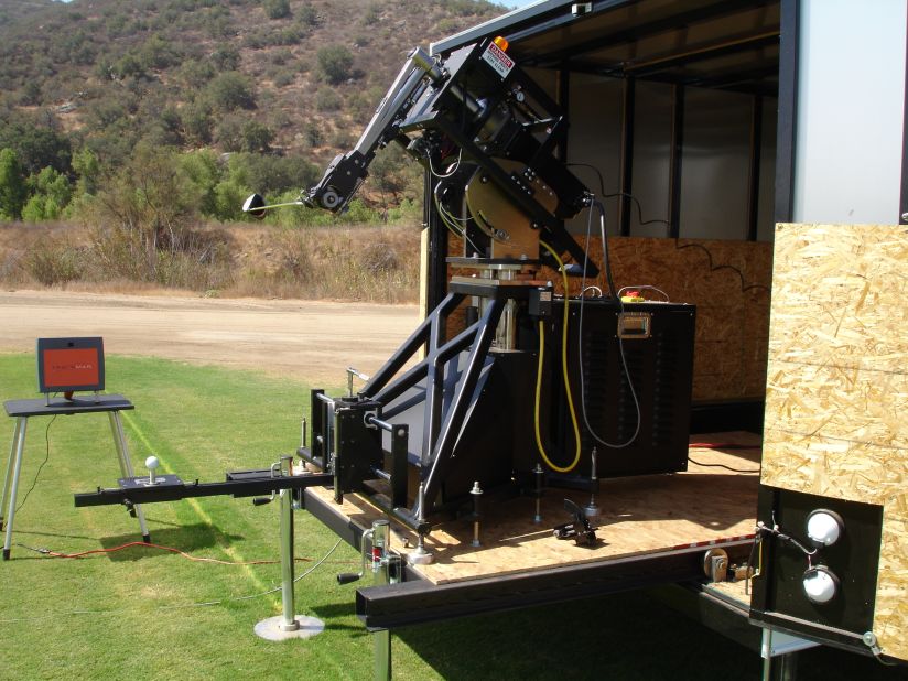 Robots designed by Golf Laboratories Inc. are the industry standard in golf club and ball testing, and can be programmed to simulate any swing. 