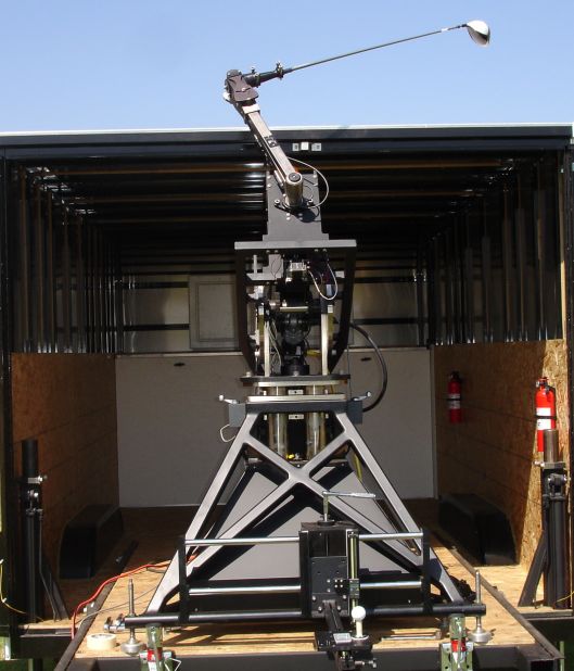 Golf robots used in testing can be programmed to hit drives of over 350 yards with various degrees of spin.