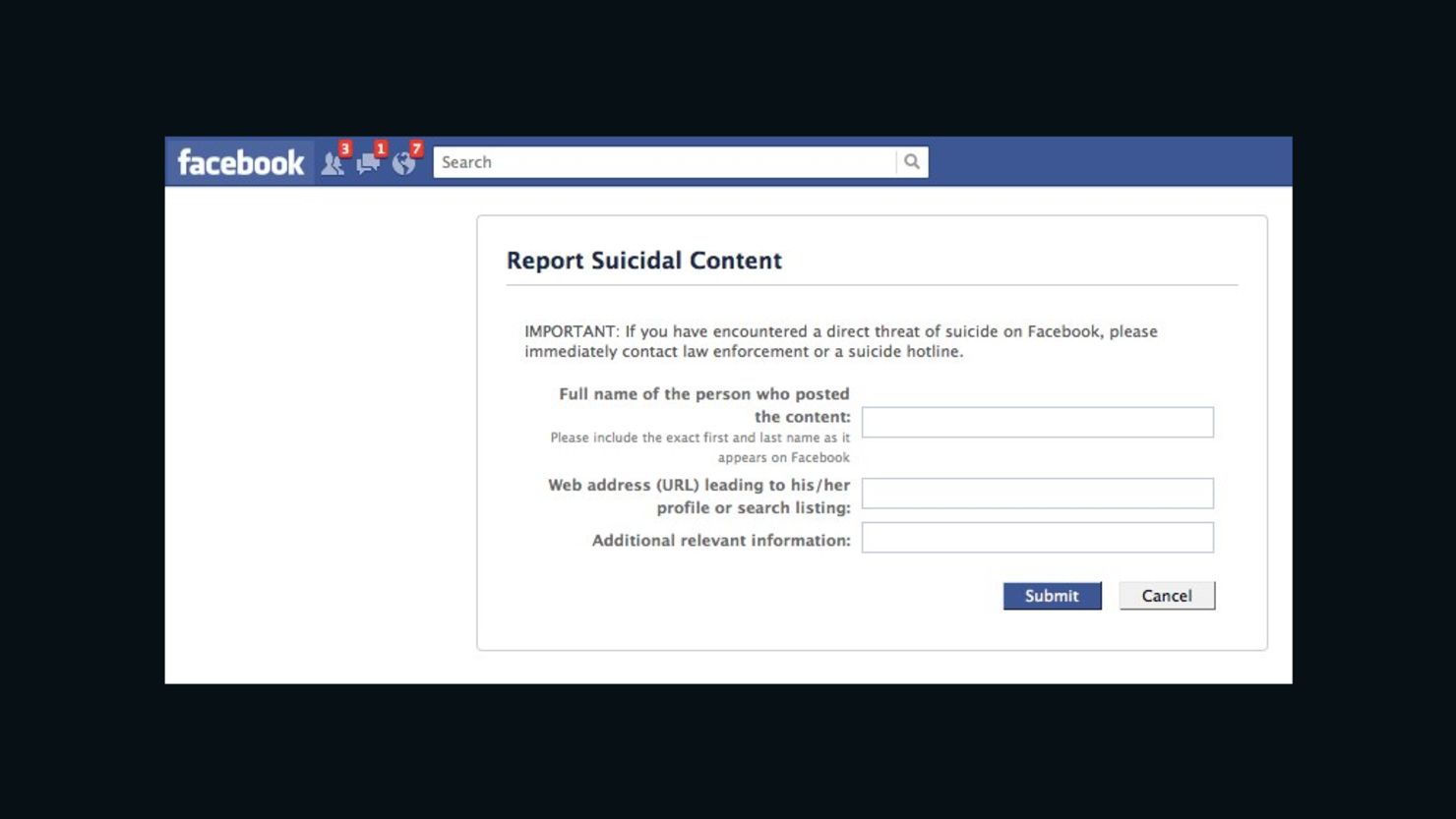 Facebook lets users report friends' potentially suicidal posts in order to refer them to help.