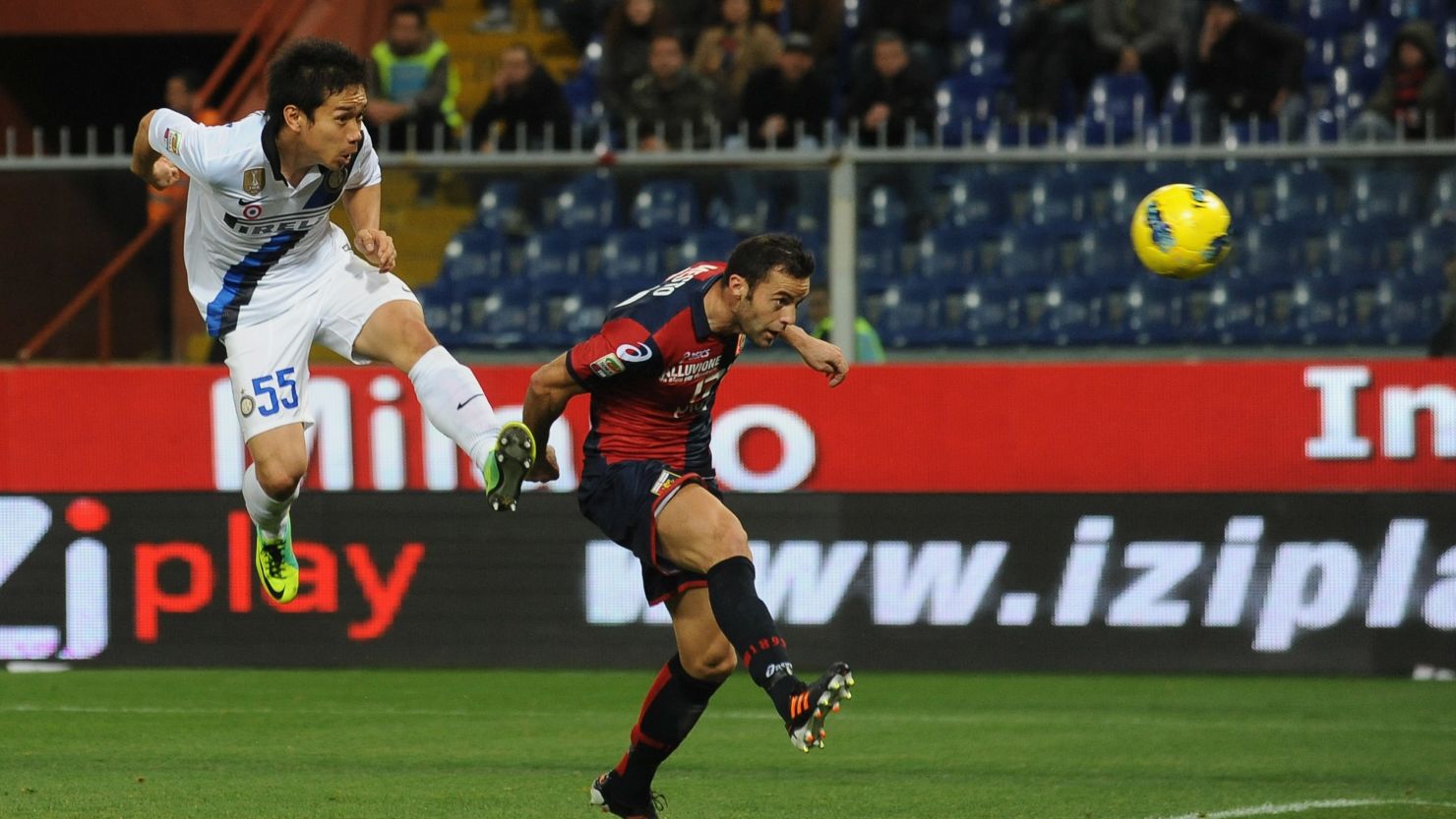 Japan defender Yuto Nagatomo heads Inter Milan's winner at Genoa.