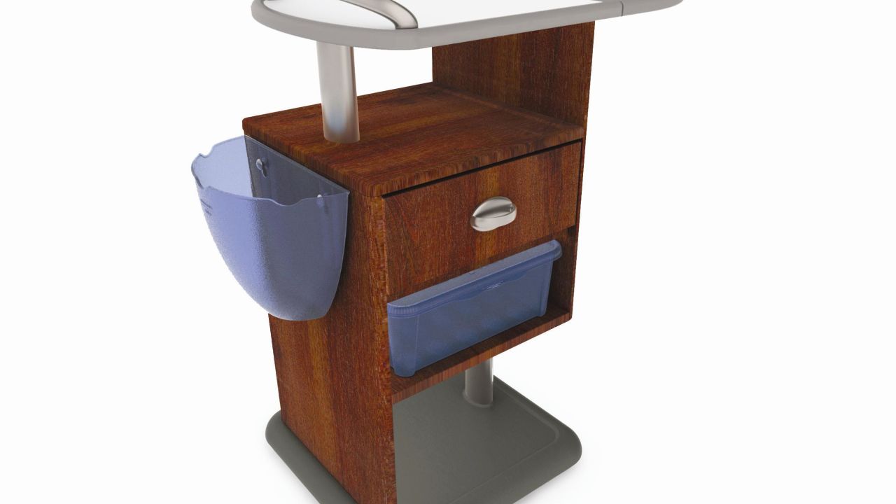 Michael Graves designed this hospital bedside cabinet with rounded edges and handles.