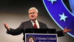 Newt Gingrich addresses guests gathered for the premiere screening of 'The Gift of Life,' a pro-life documentary  in Des Moines, Iowa.