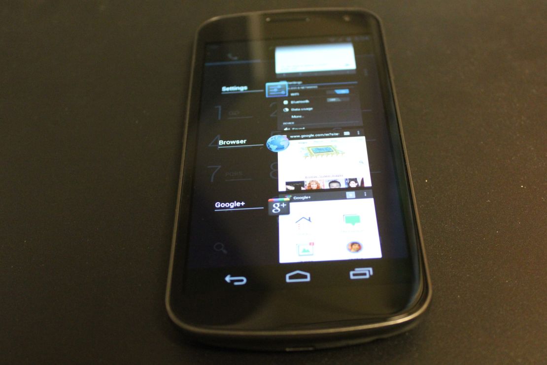 The Galaxy Nexus is the first to run Android 4.0, which has a dedicated multitasking button.