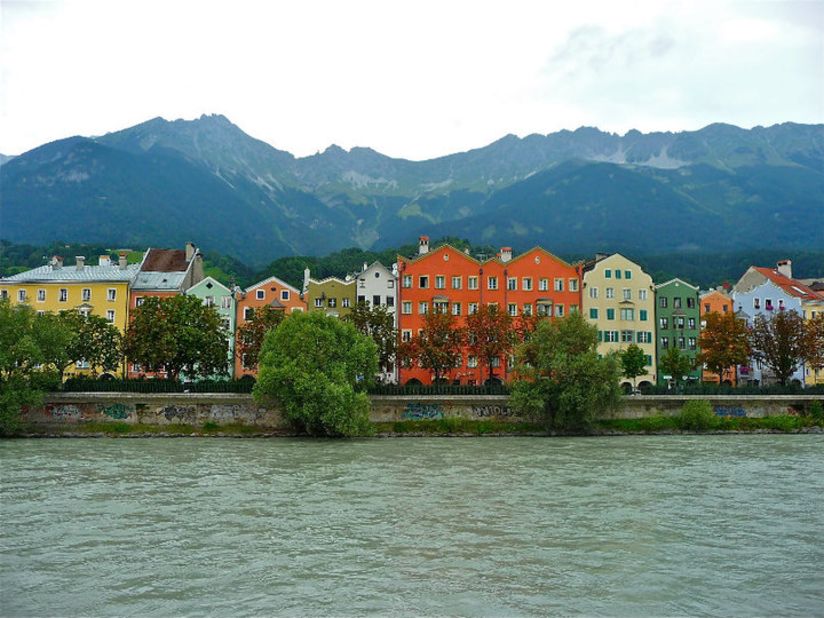 Kristina Dickey took this photo of the colorful buildings of Innsbruck from a cafe on the Inn River. "The mountains and architecture are beautiful and walking around to sightsee was a lot of fun."