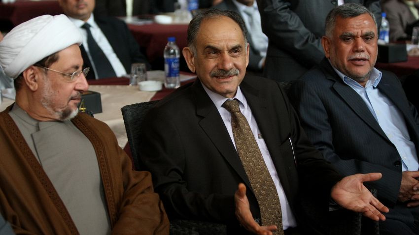 Deputy Prime Minister Saleh al-Mutlaq, center, and other Iraqi ministers at a news conference in July in Baghdad.