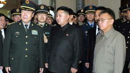 This file photo released by North Korea's official Korean Central News Agency (KCNA) on October 26, 2010 shows North Korean leader Kim Jong-Il (R) and his son Kim Jong-Un (C) meeting with a group of Chinese officers, led by Guo Boxiong (L), vice chairman of China's Central Military Commission, during a visit to Pyongyang on October 25, 2010