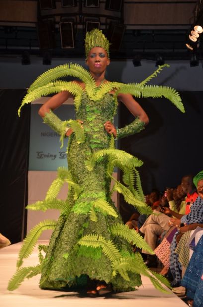 Modela Couture designer Bayo Adegbe said: "This looks like the forest ... I have these kind of ideas that are unusual but I love them, I believe in them."