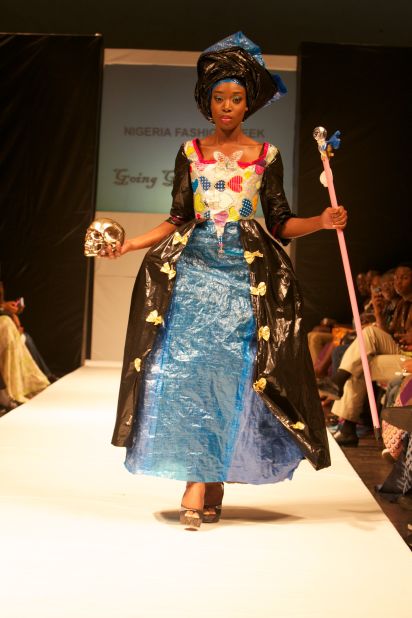 This design by Monu and Monu used plastic bags and bin bags. "We have a natural way of recycling in Africa but what we don't do is commercialize it, which is necessary -- taking things and making sure they are reused or remade into something that can be used again," said designer Nick Monu. 