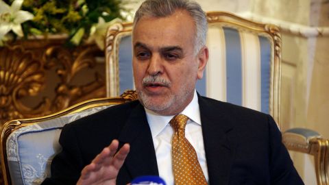 Iraqi Vice President Tariq al-Hashimi speaks to reporters during a press conference at Kuwait City's Bayan Palace, January 2008.