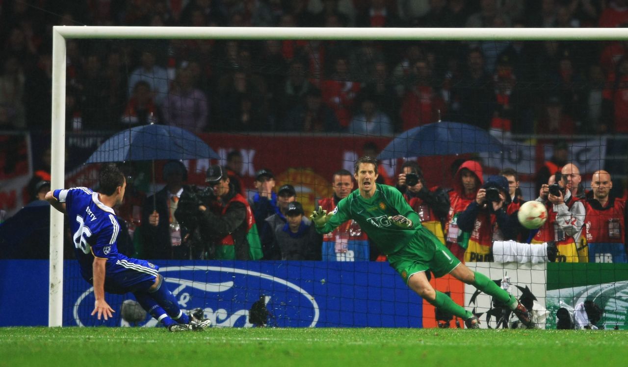 Chelsea faced Manchester United in the 2008 European Champions League final in Moscow. In the penalty shootout, Terry had the chance to give Chelsea the trophy for the first time but his spot-kick hit the post and United claimed glory.