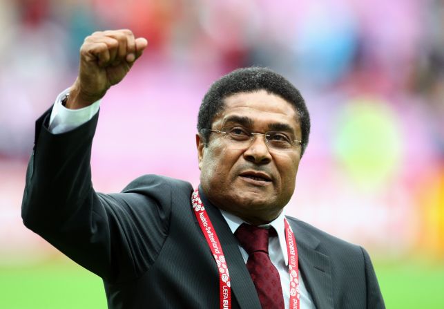 Eusebio waves to fans during the a Euro 2008 group match between Portugal and Turkey. He has been an ambassador for his nation long after the end of his glittering career at club and international level.