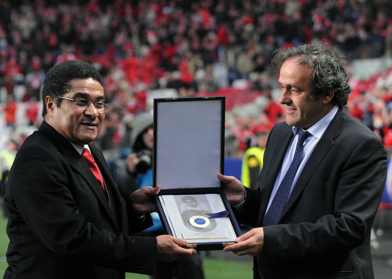 In 2010, Eusebio was honored by Europe's ruling body UEFA for his services to football, receiving the award from president Michel Platini. He scored 638 goals in 614 appearances for Benfica in 15 years at the Portuguese club.