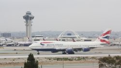 British Airways Boeing 747 taxiing on the runway at Los Angeles International Airport.