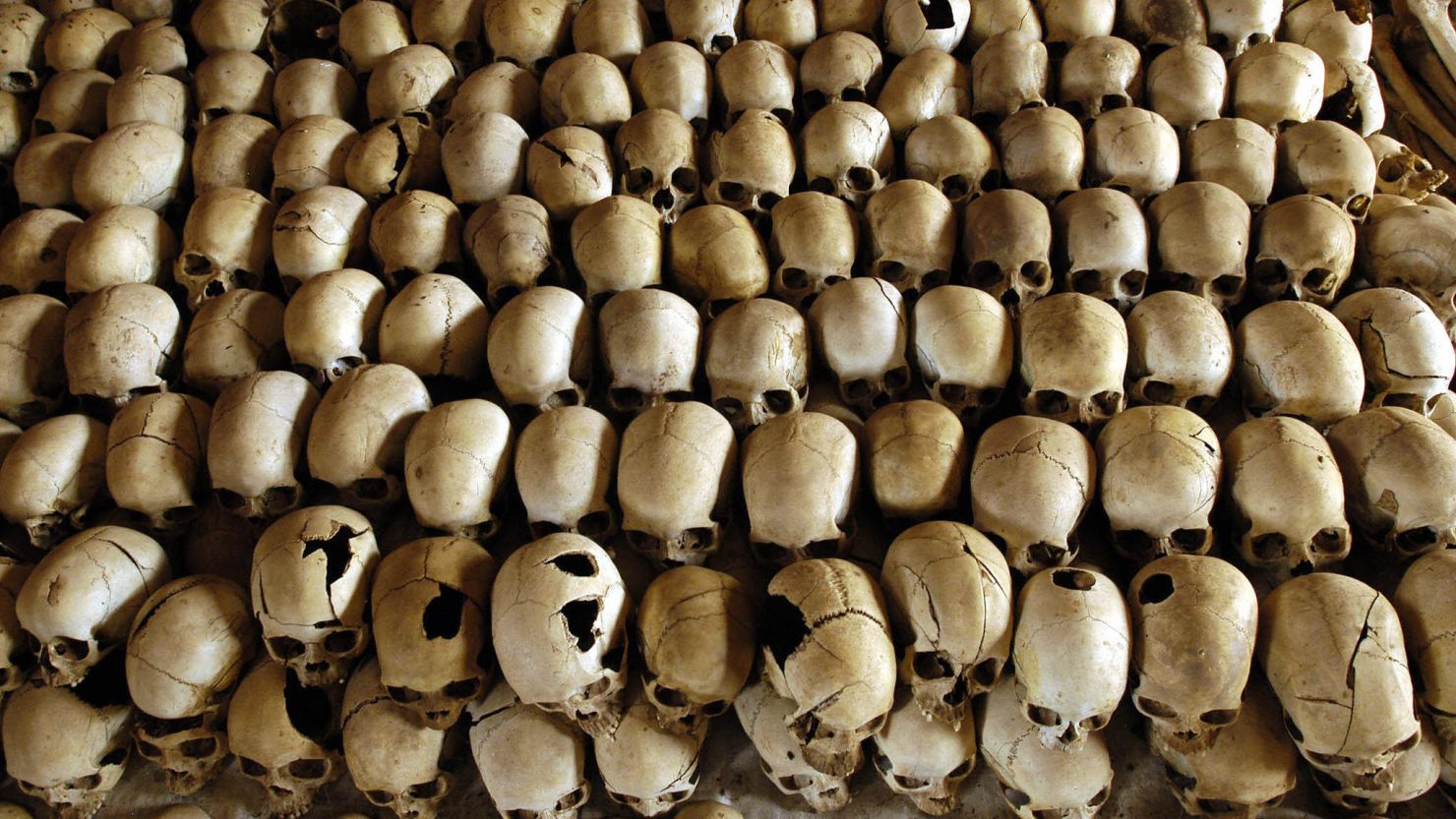 (File) Skulls of victims of the Ntarama massacre during the 1994 Rwanda genocide.