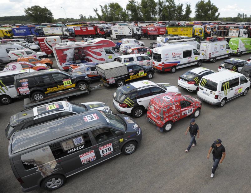 Vehicles gather in Buenos Aires ahead of the 2012 Dakar. In total, 465 cars, trucks, motorbikes and quadbikes began this year's race.
