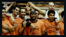 American basketball player Kevin Sheppard (center) pictured alongside his Shiraz teammates. He joined the Iranian side in 2008, but has now retired.