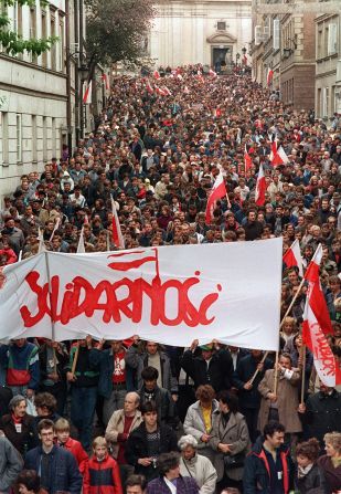 Summer 1989: Lech Walesa's Solidarity movement defeats communists in Poland. Amid anti-communist defiance Gorbachev loosens control of Warsaw Pact countries.