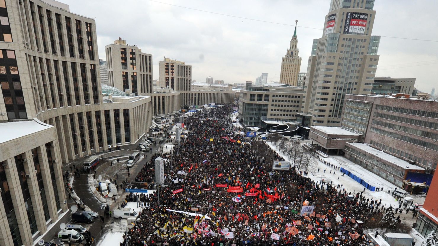 Thousands of protesters flooded through Moscow streets Saturday, calling for fair elections.