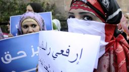 Egyptian women protest against the military council violations and virginity tests on women, in Cairo on December 27, 2011.