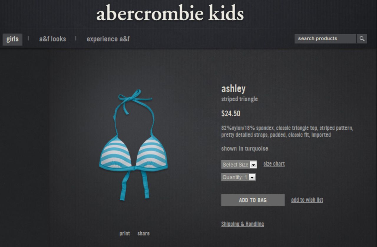 LZ  Granderson also reacted to kids dressing older than their years in his opinion piece, "<a href="http://www.cnn.com/2011/OPINION/04/19/granderson.children.dress/index.html" target="_blank">Parents, don't dress your kids like tramps</a>." He specifically addressed Abercrombie and Fitch's push-up bikini top, "Ashley," originally intended for girls as young as 7. 