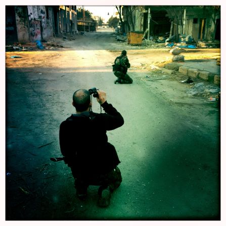 A Free Syrian Army street checkpoint is pictured in the liberated quarter of Baba Amr in Homs.