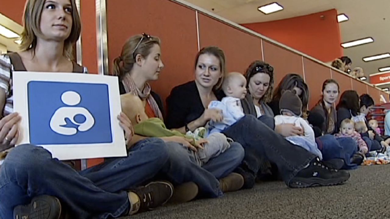 Several women from Wilmington, North Carolina, take part in a national protest Wednesday after a mother in Houston was recently told to stop breastfeeding in a Target store. 