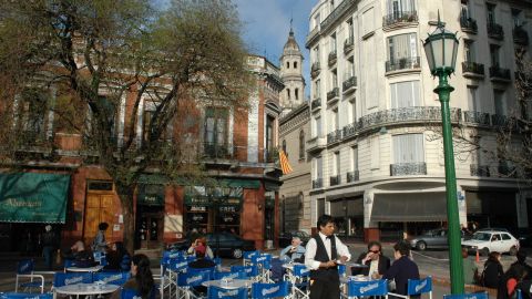 The bustling Plaza Dorrego, the location of Cafe Dorrego.