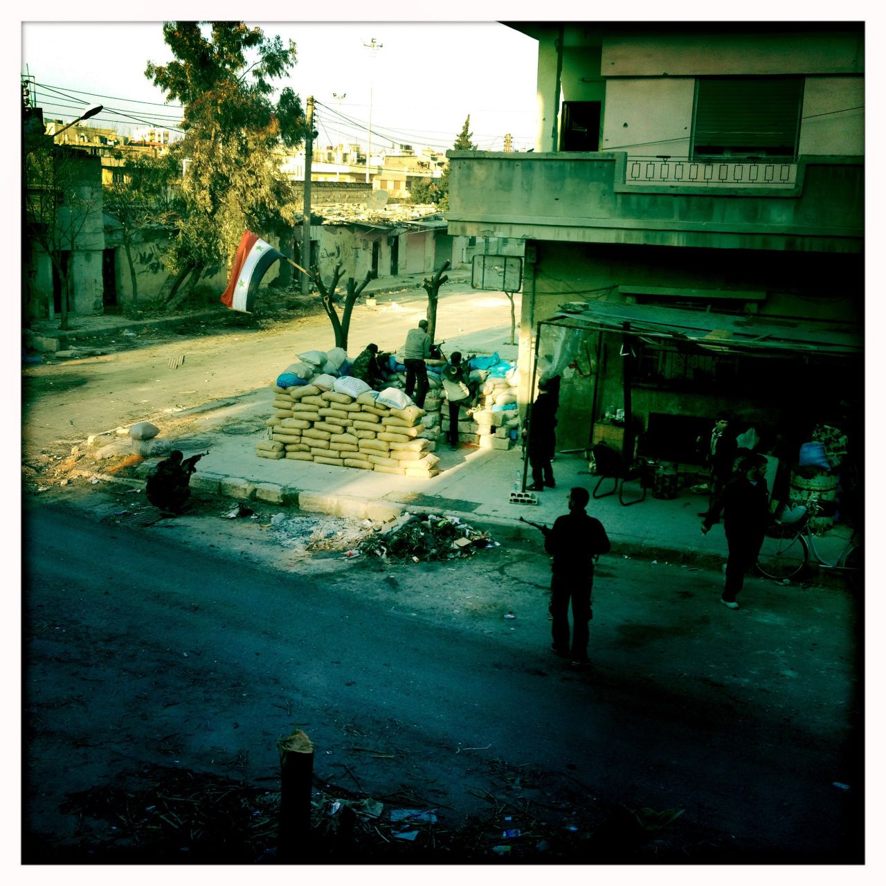 A checkpoint controlled by the Free Syrian Army is pictured in the neighborhood of Baba Amr in Homs.