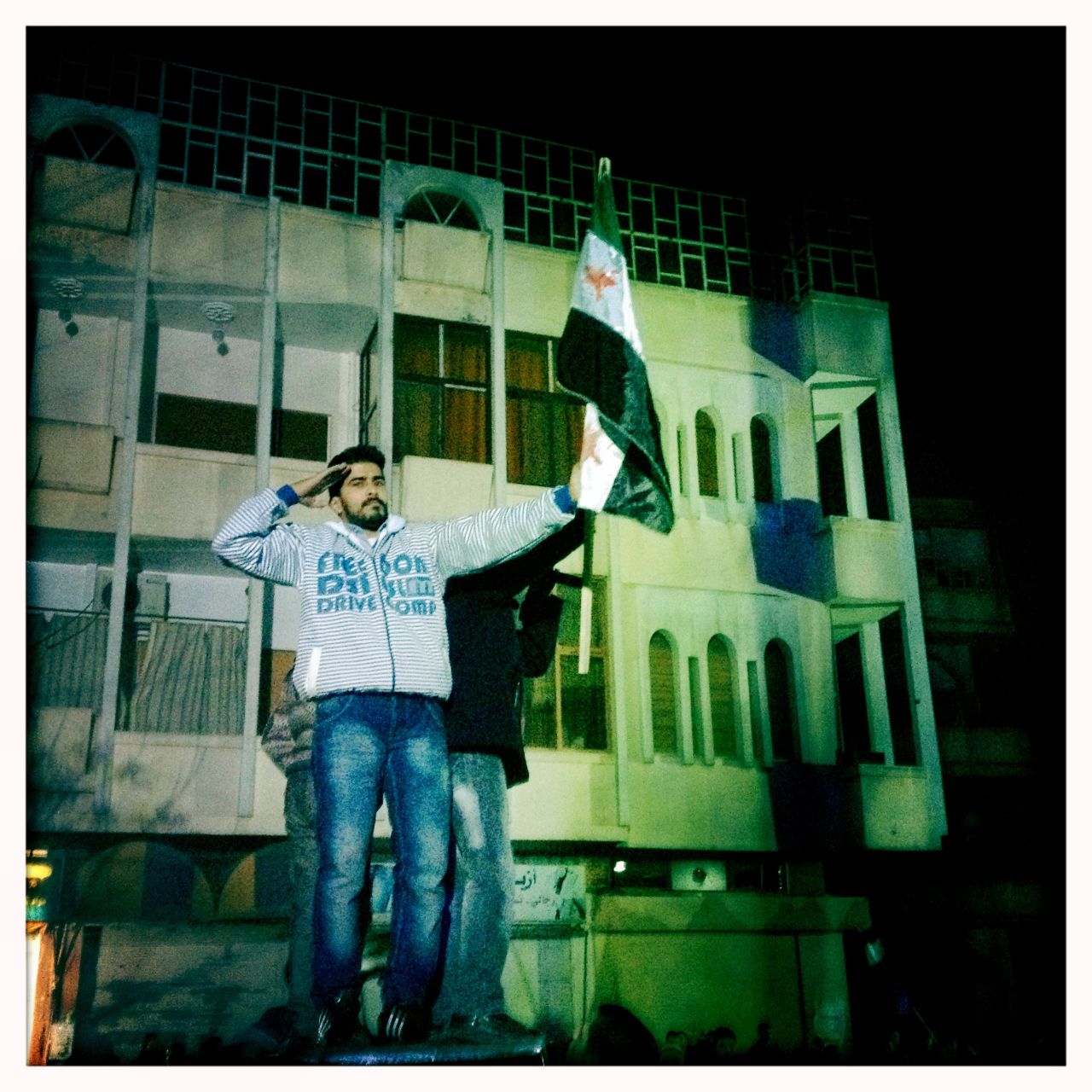 A night demonstration takes place in the Al Khaledia neighborhood in Homs.
